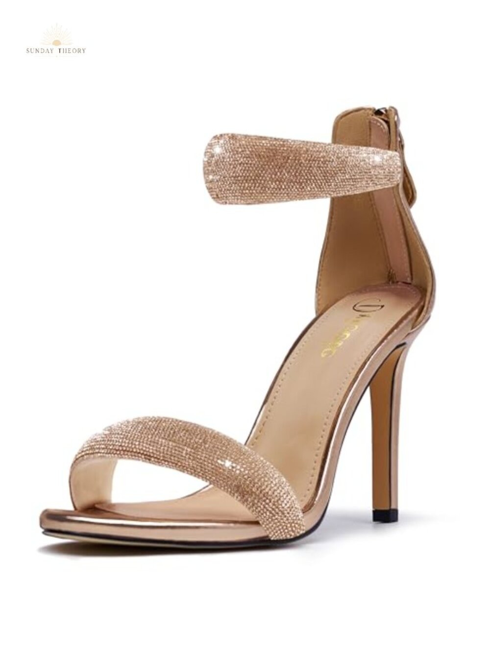 Womens Rhinestone Stiletto Heels Sandals Open Toe Ankle Strap Back Zipper